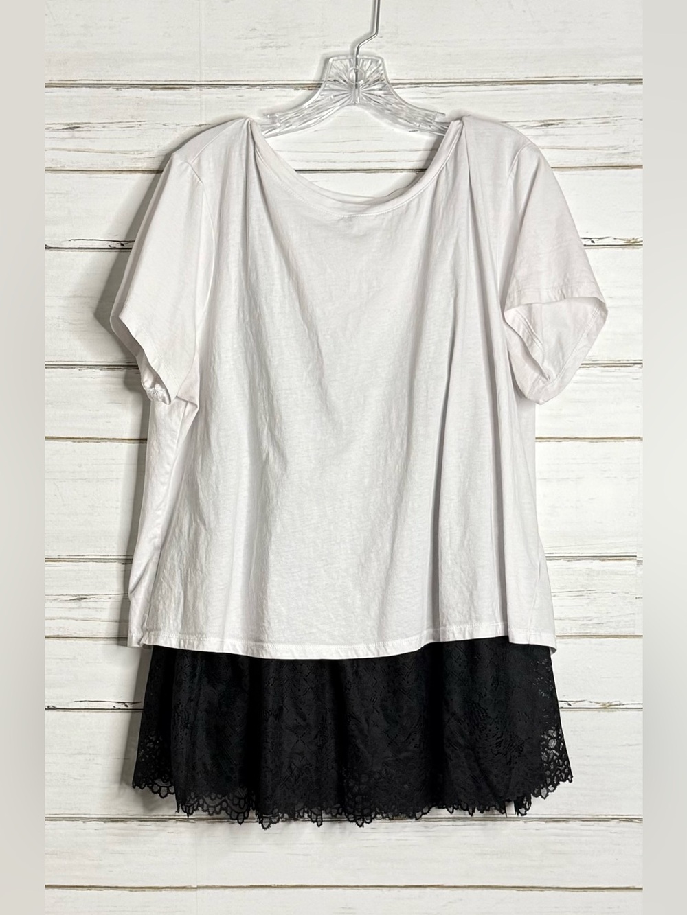 Torrid Size 2 Layered Look Top White Tee Black Lace Hem Plus Size